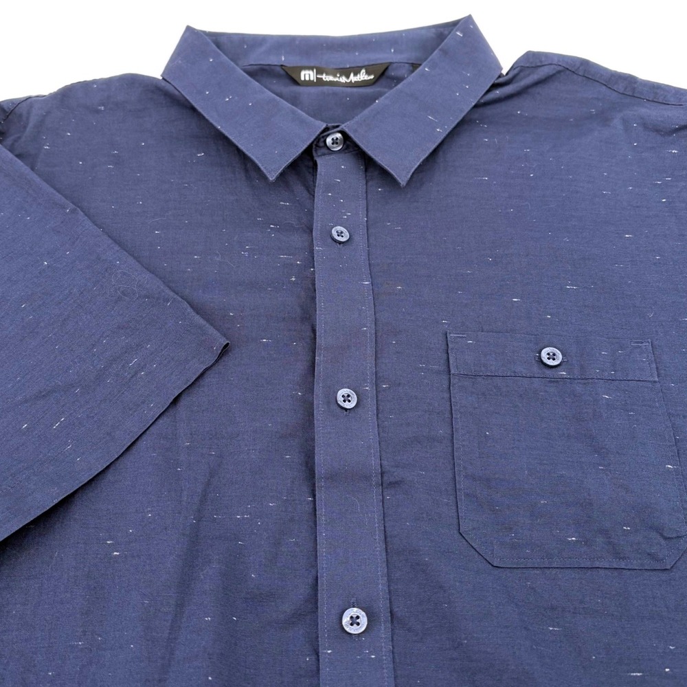 TravisMathew Mens XXL Navy Blue Flecked Short Sleeve Button Down Shirt